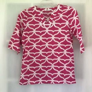 Vineyard Vines Vintage Whale Tail Tunic V-neck Blouse Top Size L 14 Pink